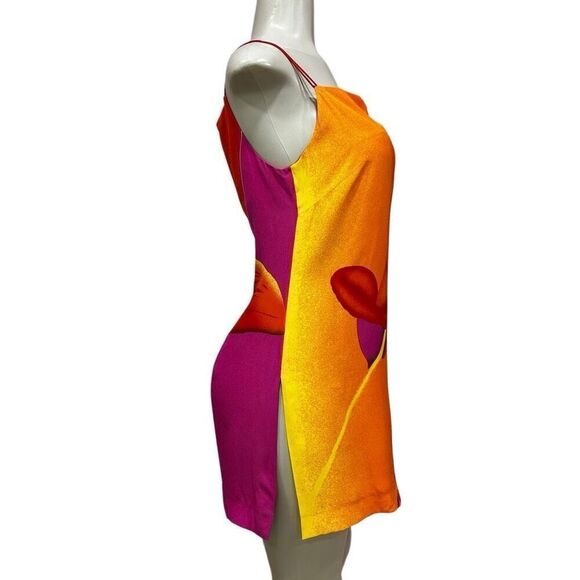 Laure’l Tunic Summer Mini Dress Women's XS Orange Spaghetti Strap Side Slit - Picture 5 of 14